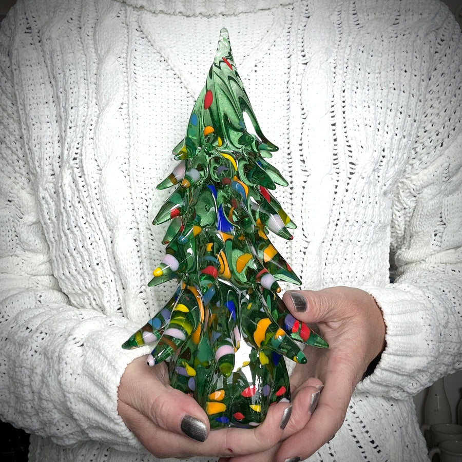 Large Decorated Glass Tree - Light Green