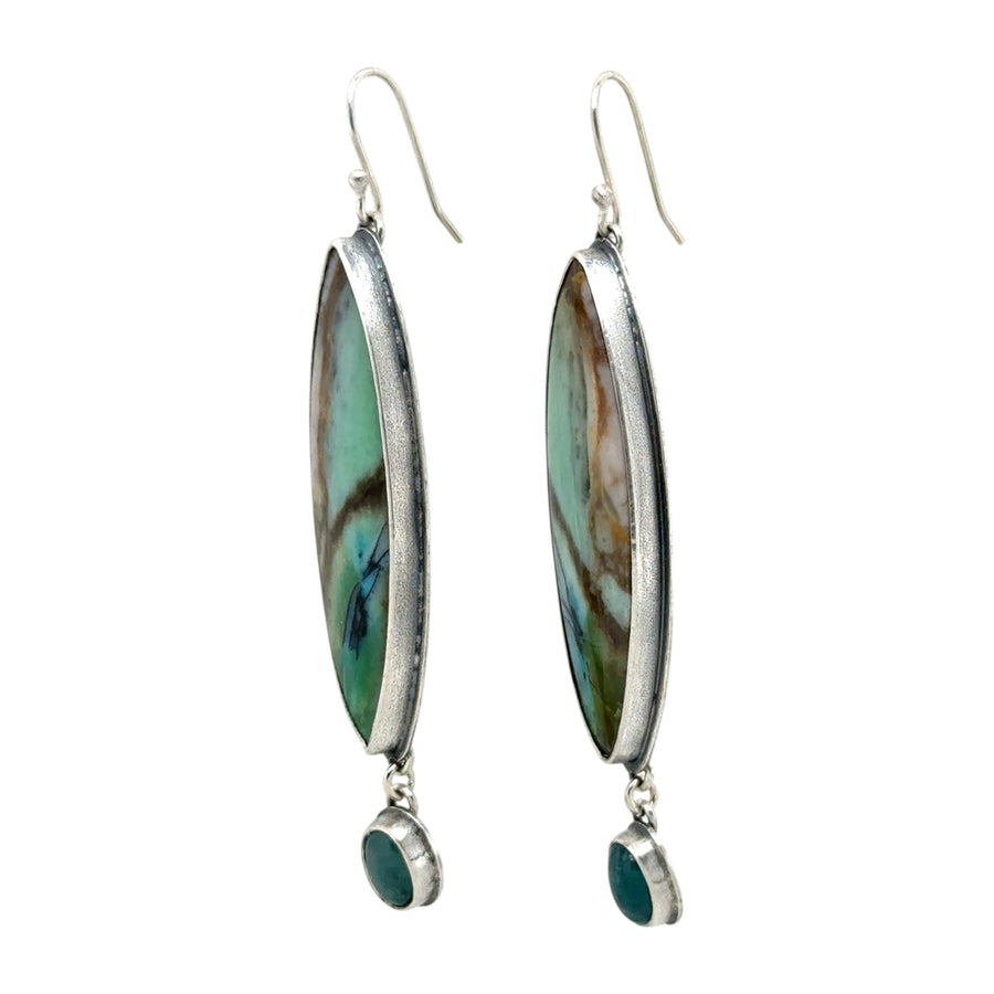 Earrings - Opal Wood Fossil and Grandidierite