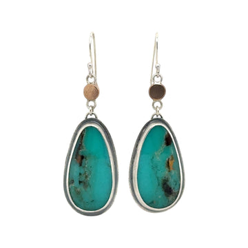 Earrings - Petrified Blue Opal and Brass