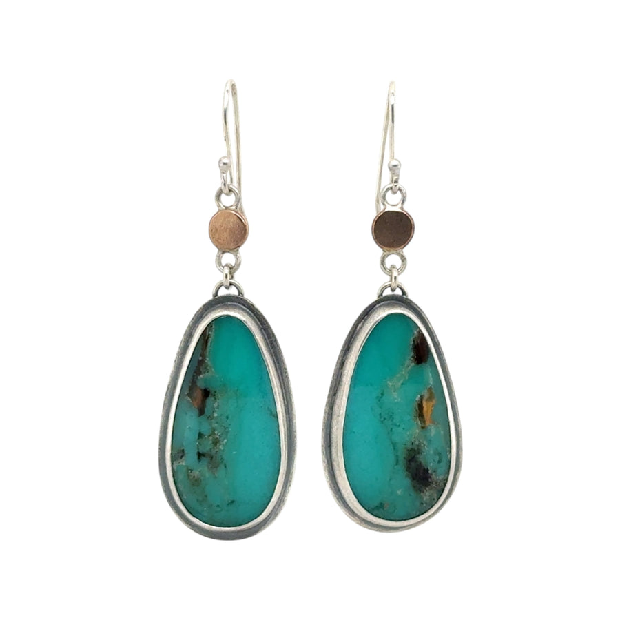 Earrings - Petrified Blue Opal and Brass