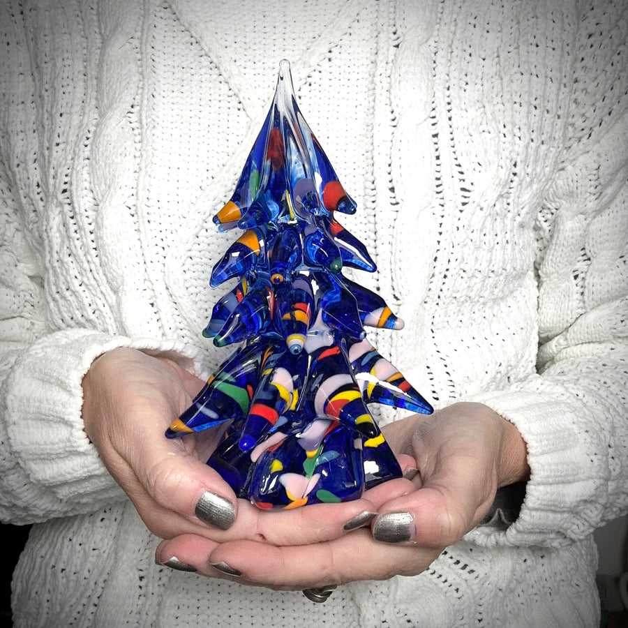 Small Decorated Glass Tree - Cobalt