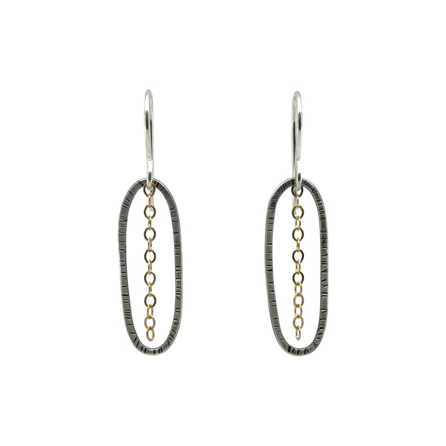 Earrings - Stamped Ovals with Gold Fill Chain