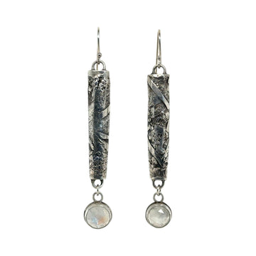 Earrings - Fused Silver Pods with Moonstone Drops