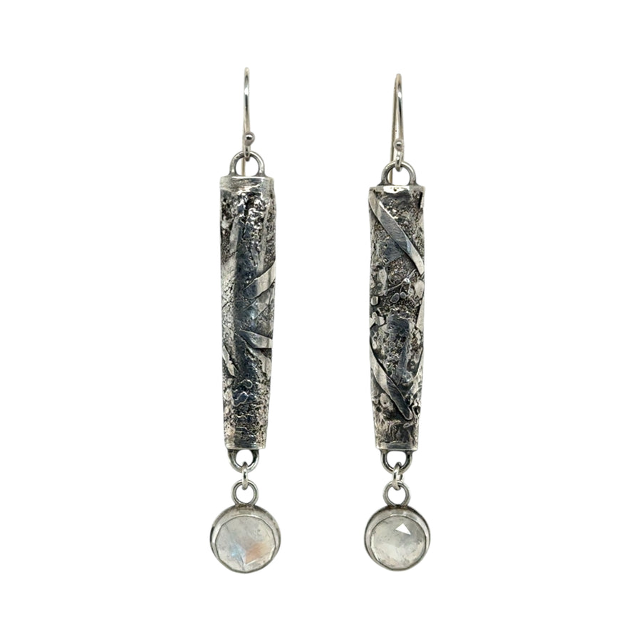 Earrings - Fused Silver Pods with Moonstone Drops