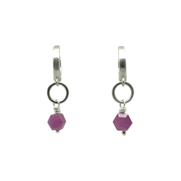 Earrings - Rubies on Huggie Hoops