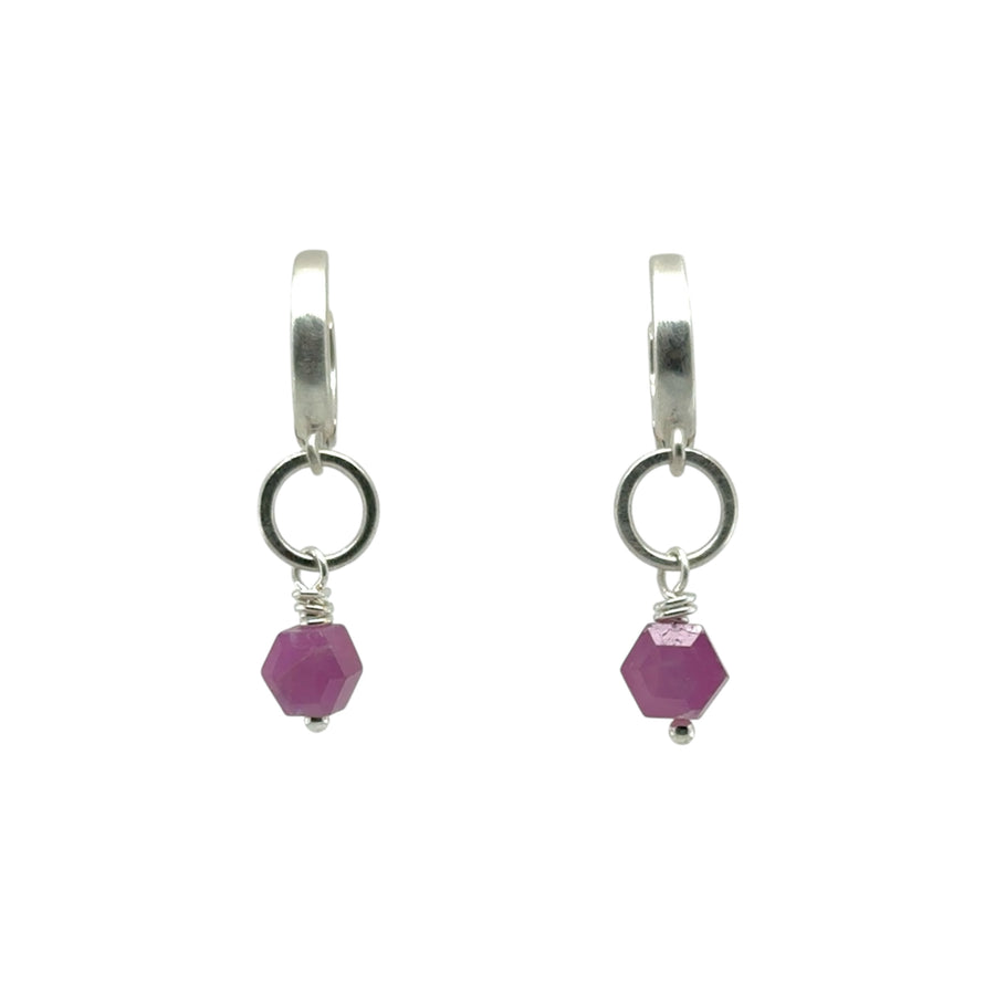 Earrings - Rubies on Huggie Hoops