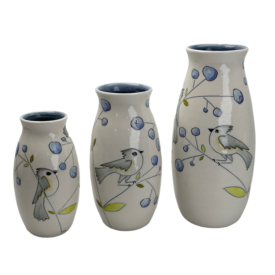 Birds and Blueberries - Vase - Medium