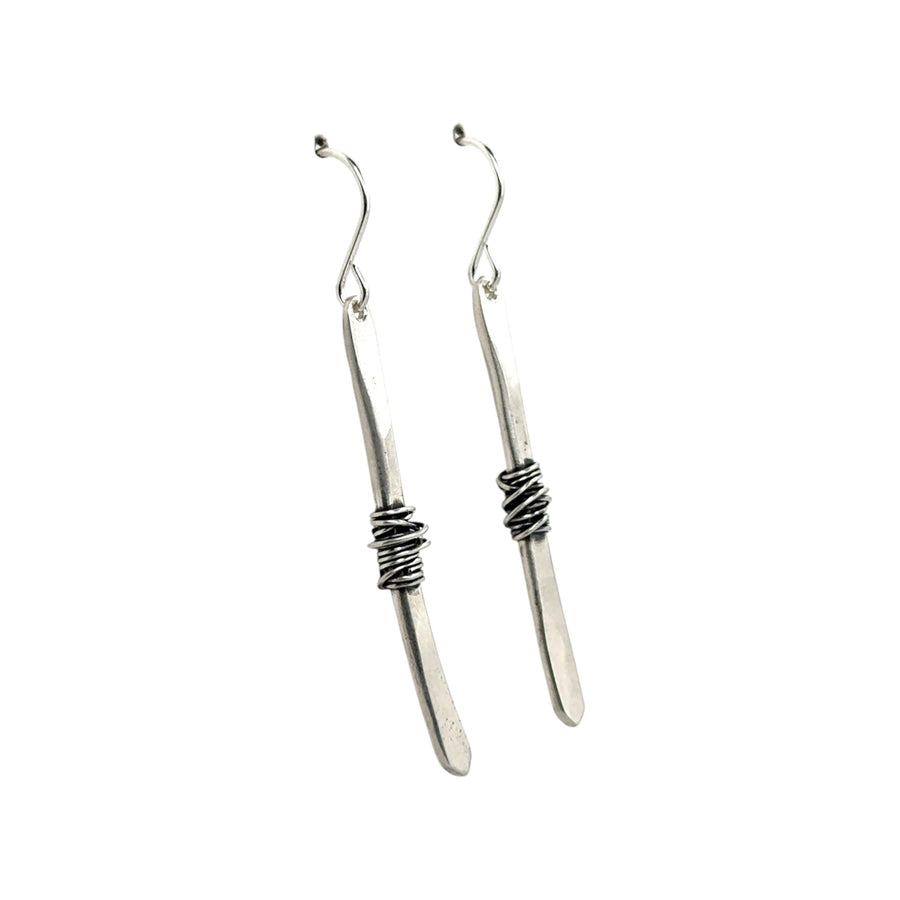 Earrings - Silver Twigs Wrapped With Silver