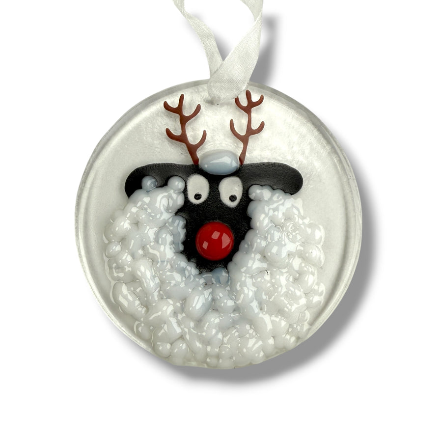 Reindeer Sheep Glass Ornament
