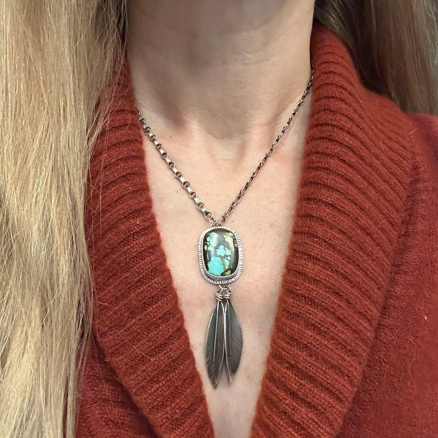 Necklace - Turquoise with Feathers