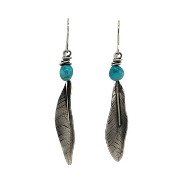 Earrings - Turquoise with Feathers