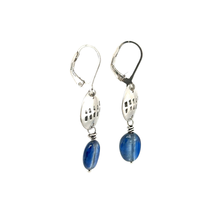 Earrings - Stamped Disks with Kyanite