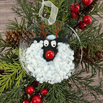 Reindeer Sheep Glass Ornament