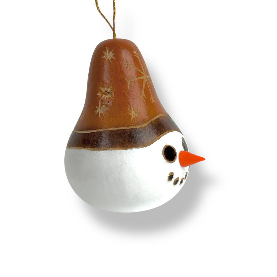 Gourd Ornament - Snowman with Brown Hat