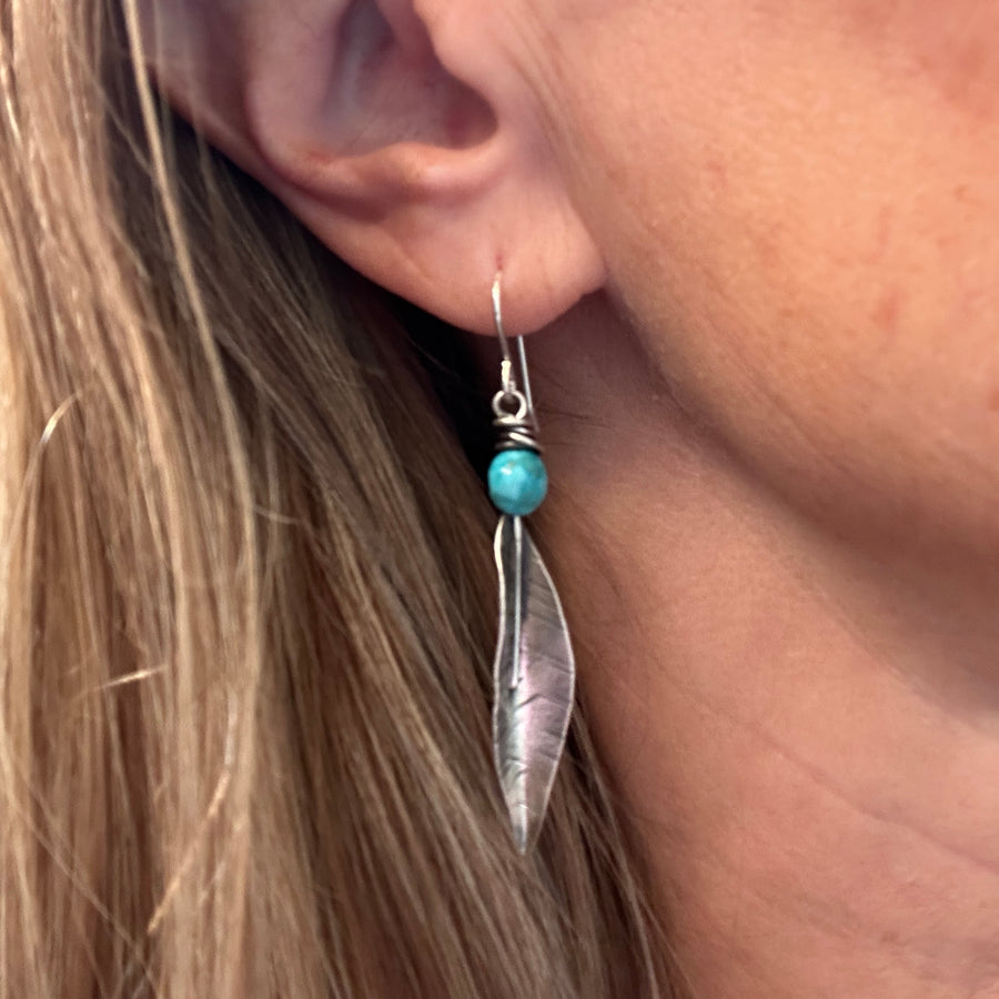 Earrings - Turquoise with Feathers