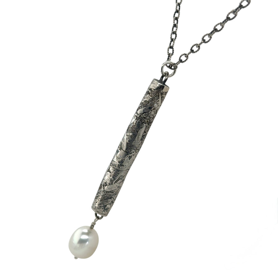 Necklace - Fused Silver Pods with Freshwater Pearl Drop