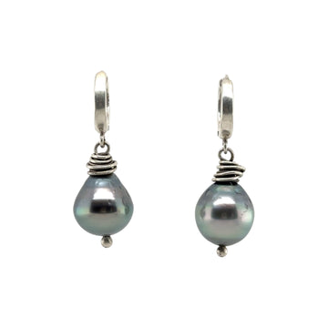 Earrings - Tahitian Pearls on Huggie Hoops