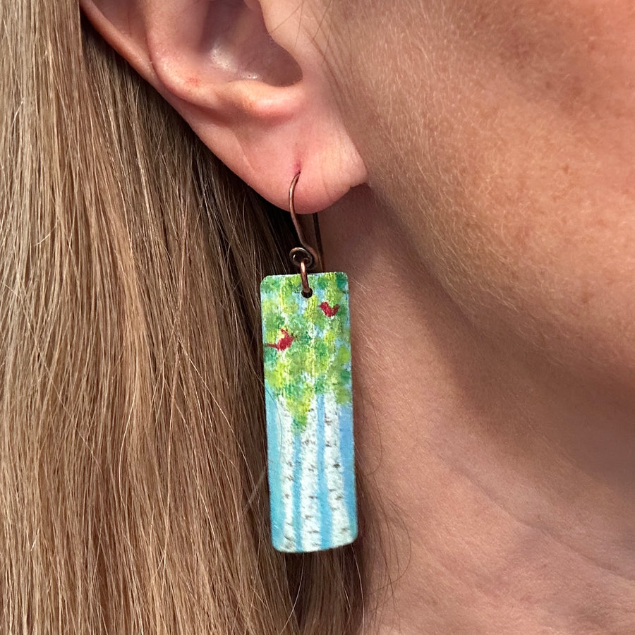 Earrings - Spring Aspen with Cardinals