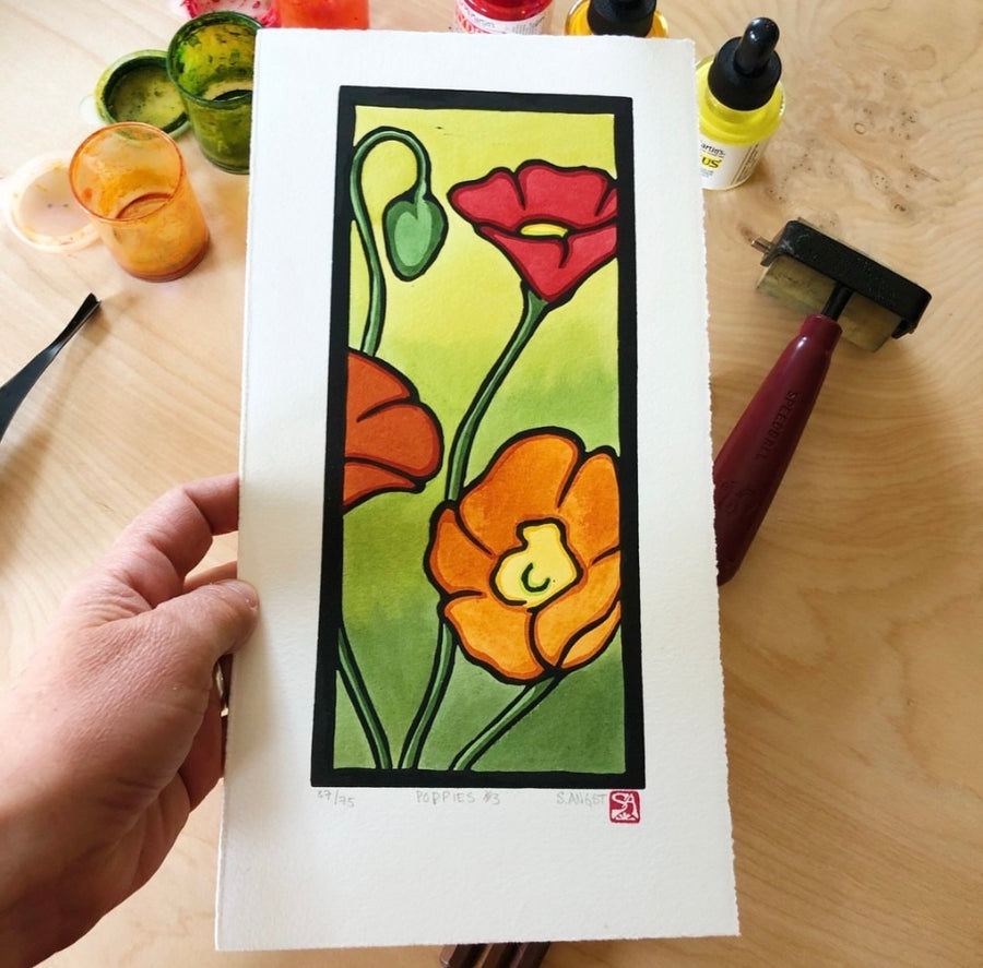 Poppies #3 - Original Linocut