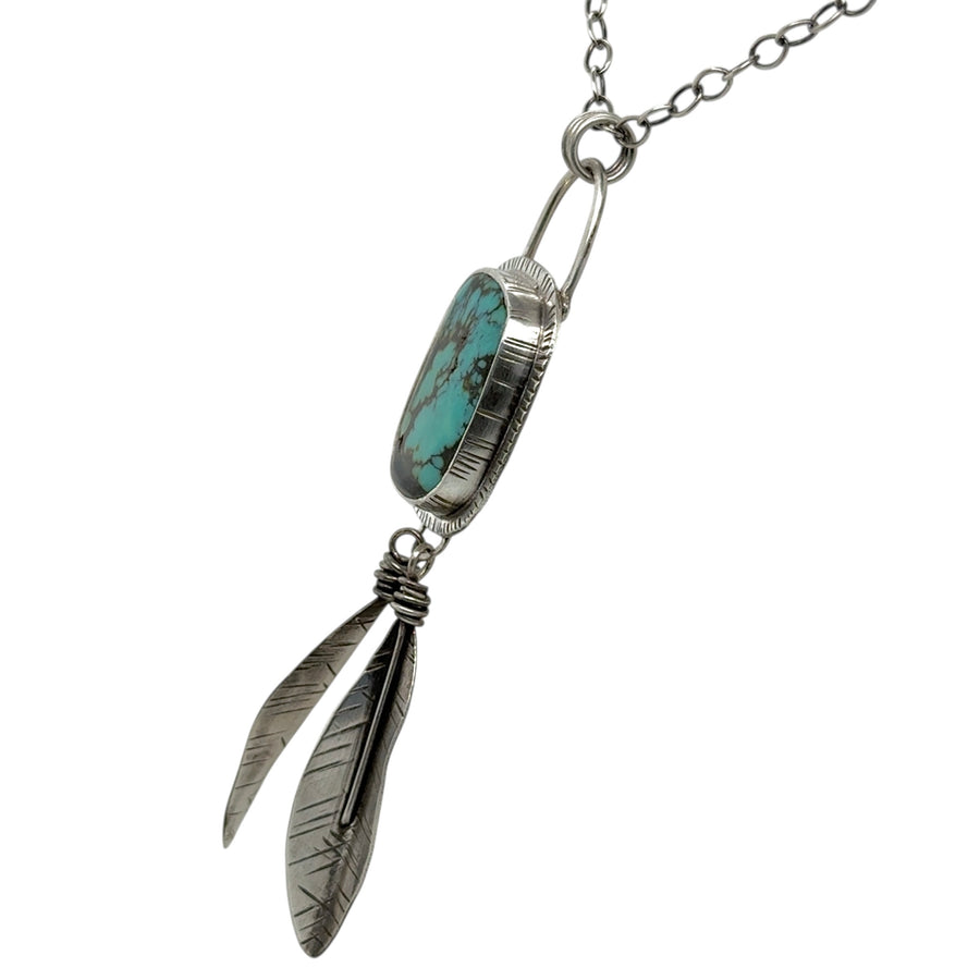 Necklace - Turquoise with Silver Feathers
