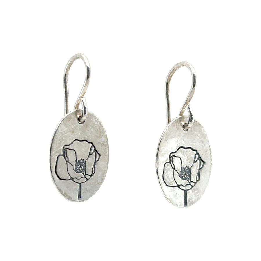 Earrings - Oval with Large Poppy