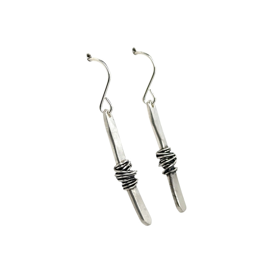 Earrings - Silver Twigs Wrapped With Silver