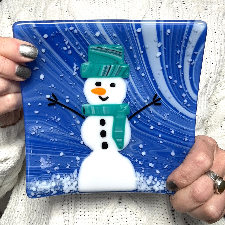Snowman Plate - Turquoise Hat/Scarf