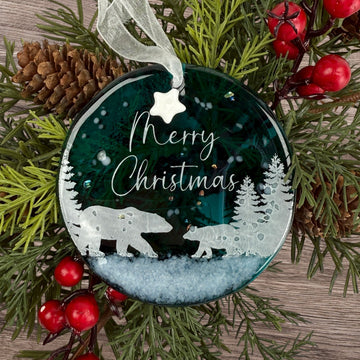Mum and Cub Glass Ornament