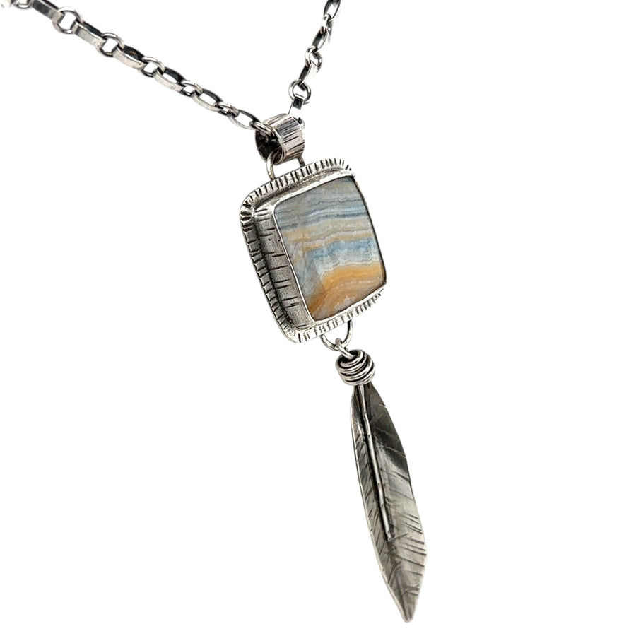 Necklace - Dolomite/Calcite with Silver Feather