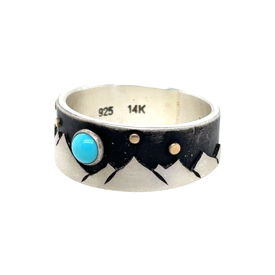Mountains Ring with Turquoise #9s