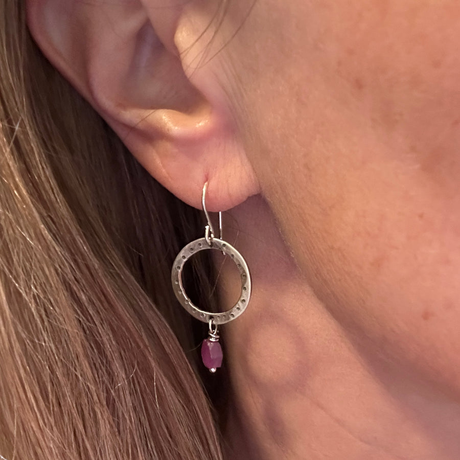 Earrings - Ruby with Silver Circles
