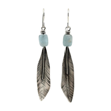 Earrings - Aquamarine with Silver Feathers