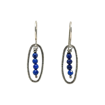 Earrings - Lapis with Stamped Ovals