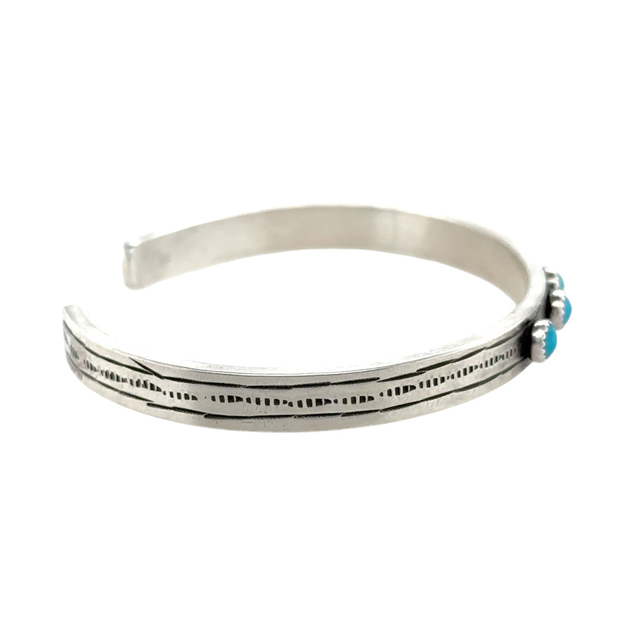 Bracelet - Stamped Silver with 3 Turquoise Stones