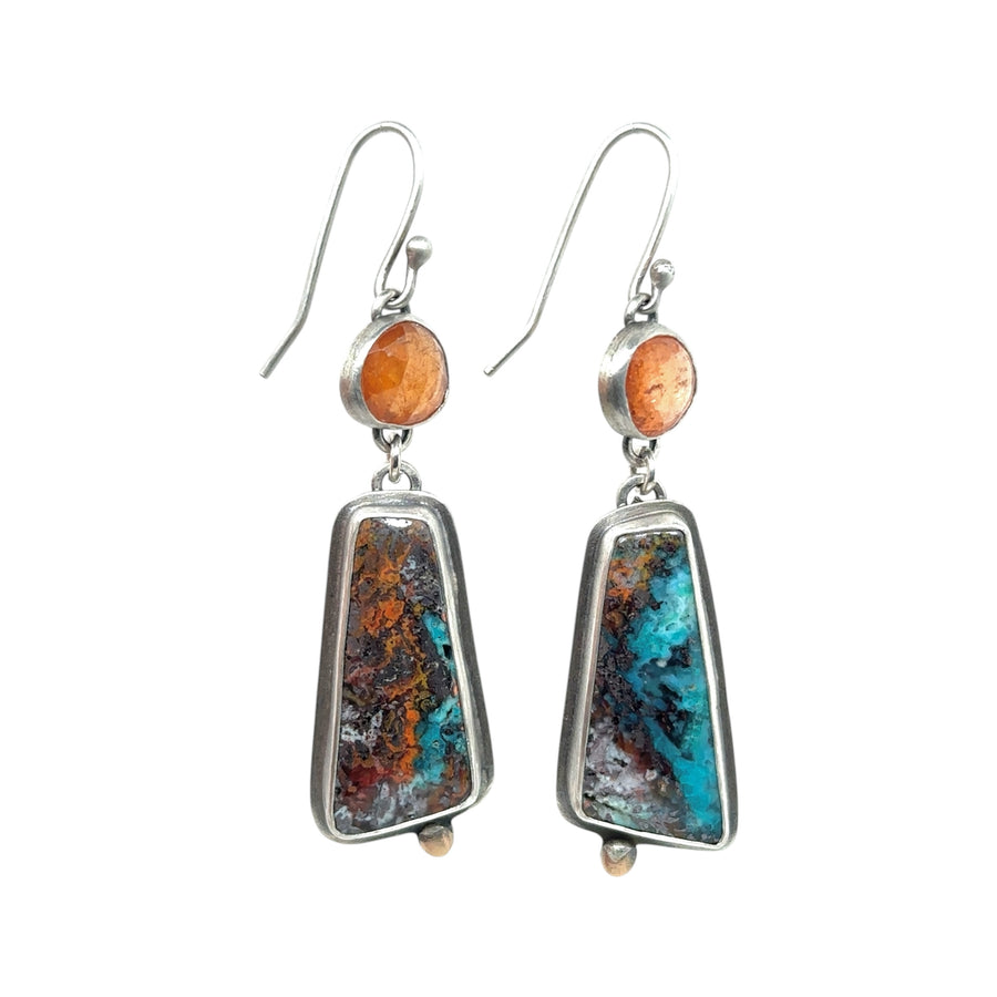 Earrings - Confetti Copper Turquoise and Spessartine Garnet