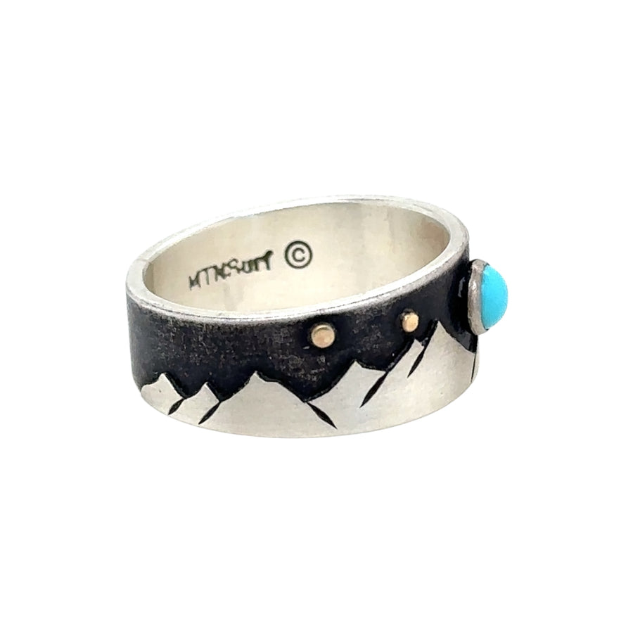 Mountains Ring with Turquoise #9s