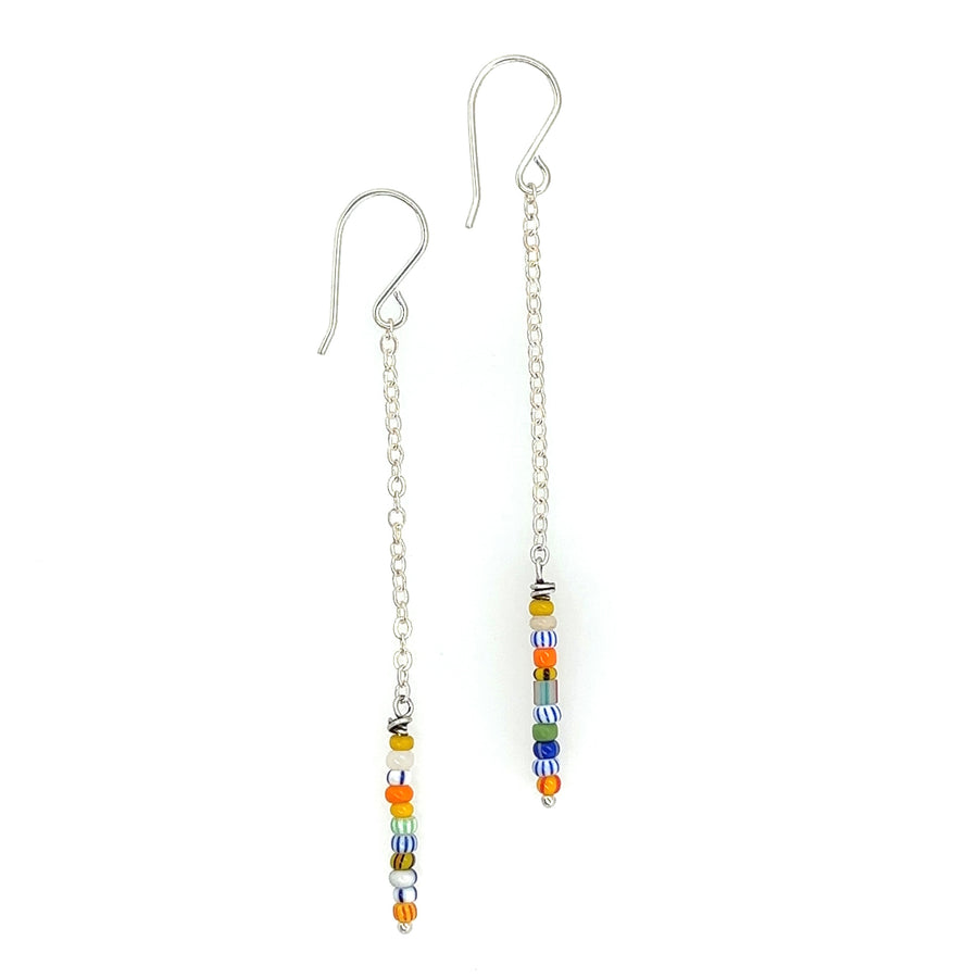 Earrings - Chain Dangles with Vintage Glass Beads