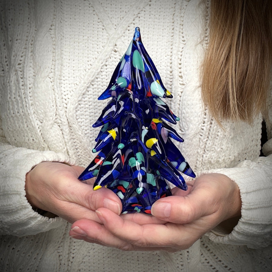Small Decorated Glass Tree - Cobalt