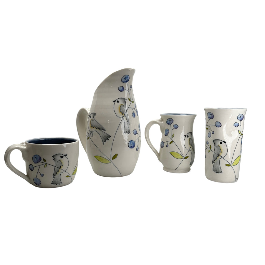 Birds and Blueberries - Pitcher - Large