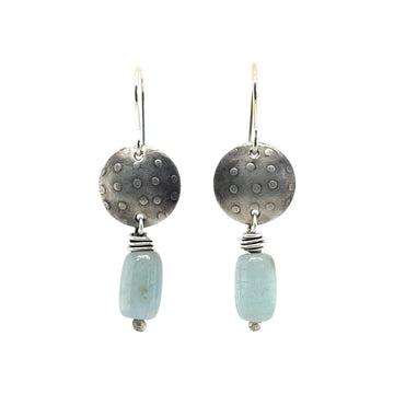 Earrings - Dotted Disks with Aquamarine