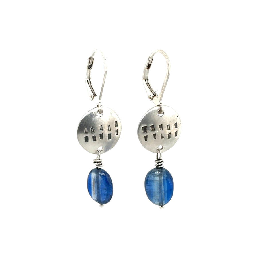 Earrings - Stamped Disks with Kyanite