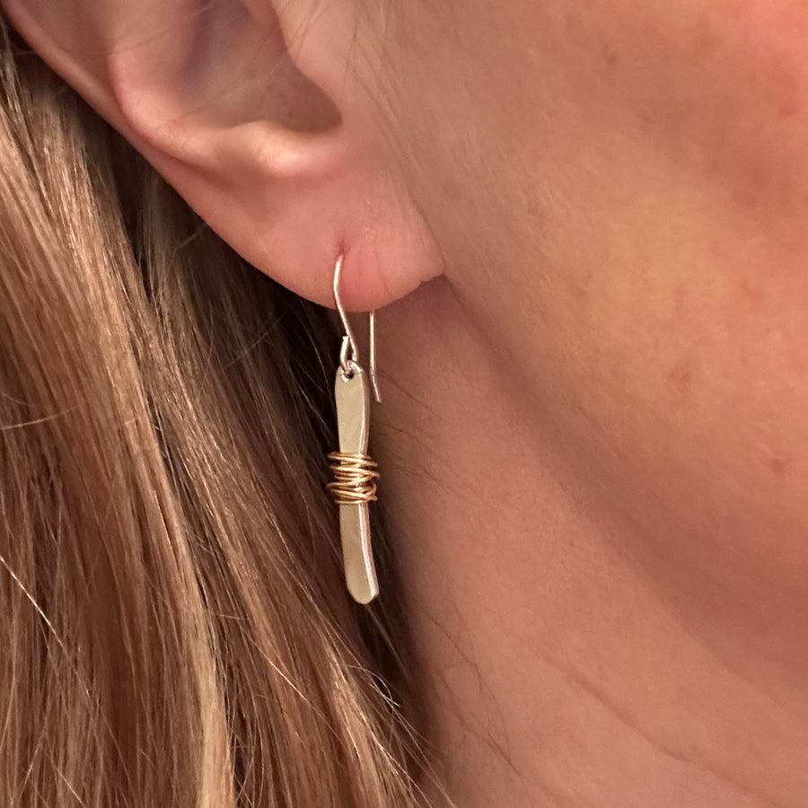 Earrings - Silver Twigs Wrapped with 14K Gold Fill