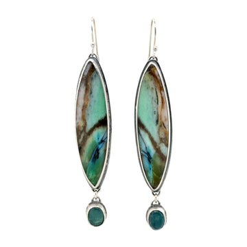 Earrings - Opal Wood Fossil and Grandidierite