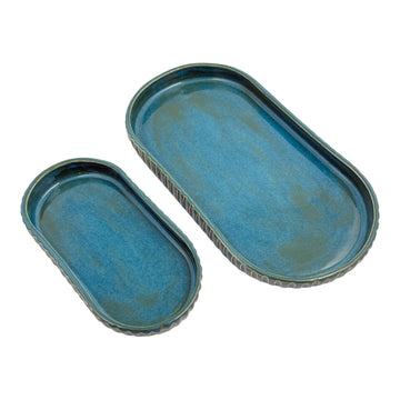 Two Piece - Oval Serving Trays - Teal