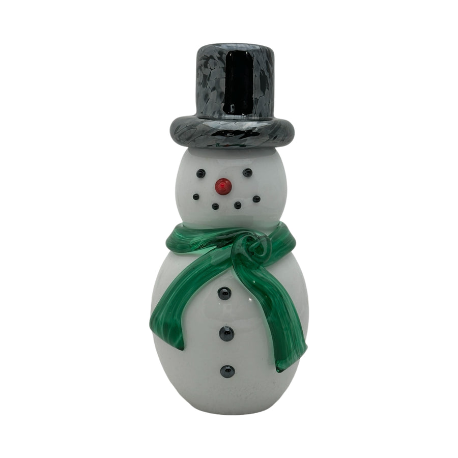 Snowman with Top Hat and Green Scarf