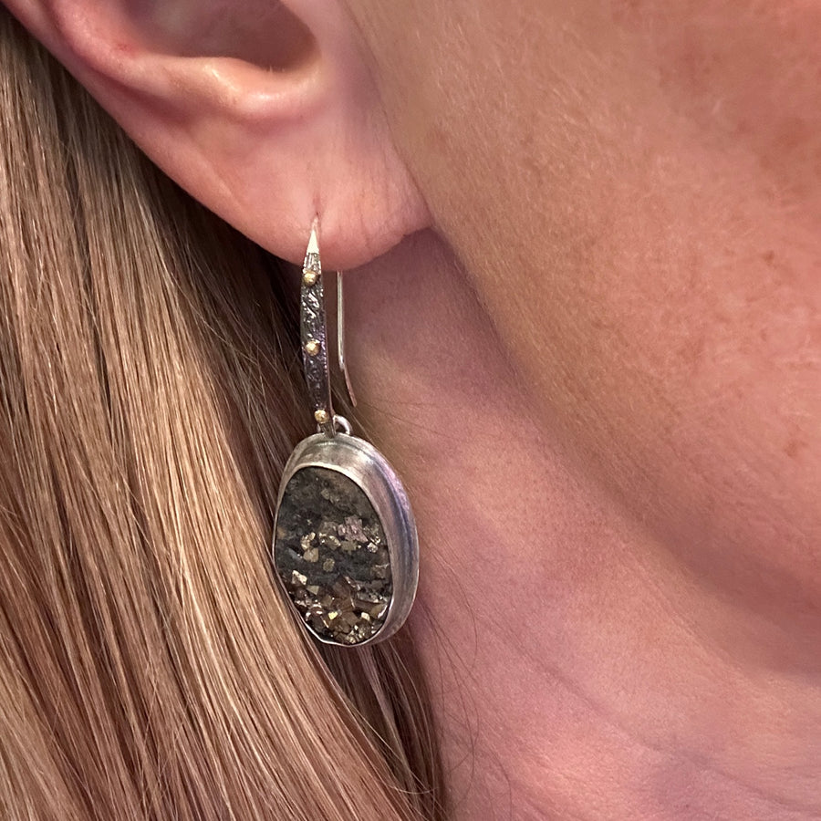 Earrings - Pyrite in Slate