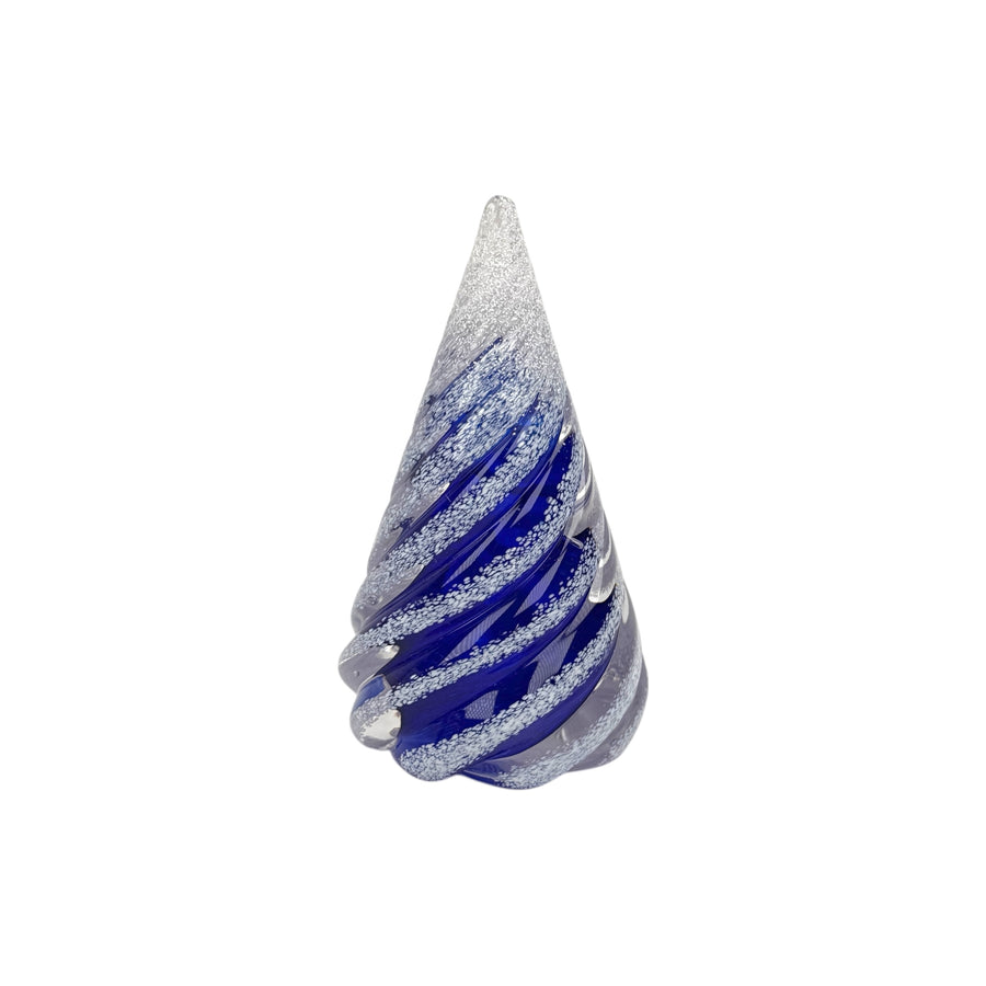 Small Spiral Glass Tree with Snow - Cobalt