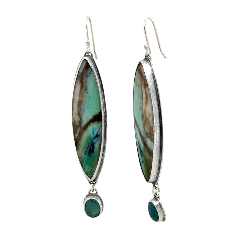 Earrings - Opal Wood Fossil and Grandidierite