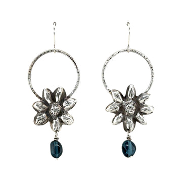 Earrings - Repoussé Flowers with London Blue Topaz