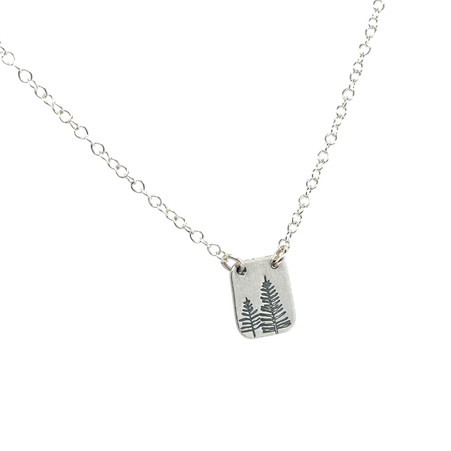 Necklace - Rounded Square with Two Fern Pine